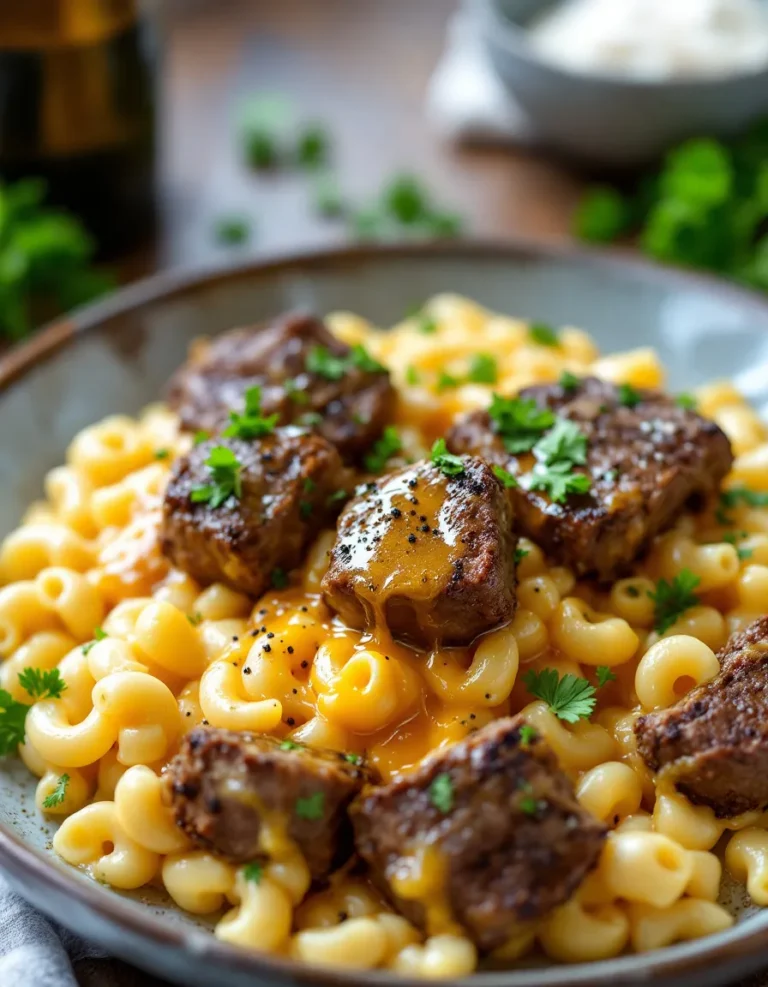 Easy Garlic Butter Steak Bites & Creamy Mac & Cheese