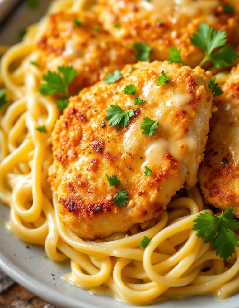 Best Golden Garlic Chicken with Creamy Parmesan Linguine