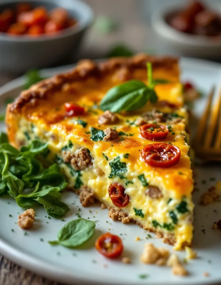 Easy Crustless Quiche with Spinach, Sausage & Sun-Dried Tomatoes