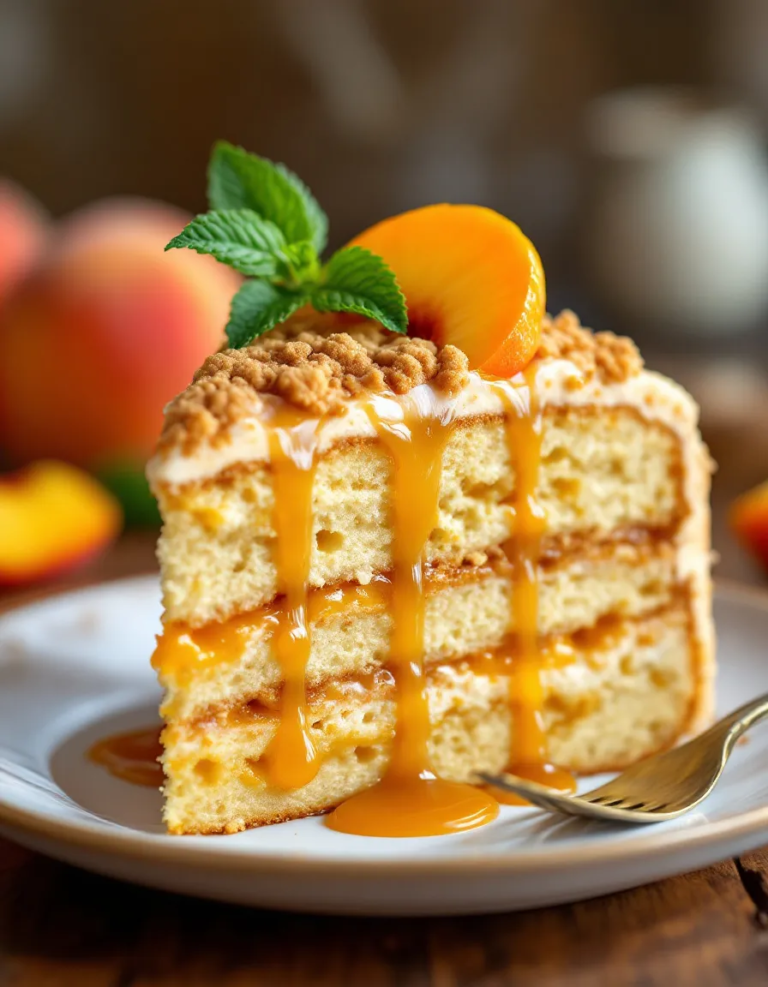 Easy Heavenly Peach Cobbler Poke Cake Recipe