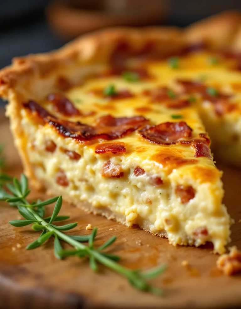 Homemade Quiche Lorraine with Flaky Crust and Savory Bacon