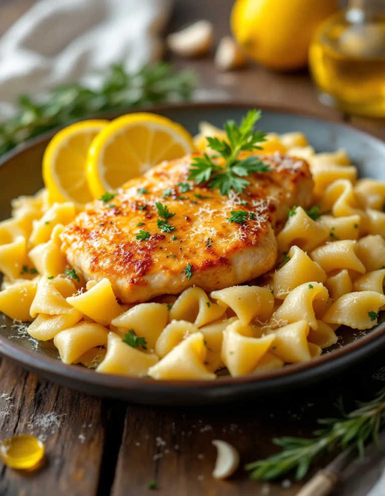Easy Lemon Garlic Chicken with Creamy Bowtie Pasta