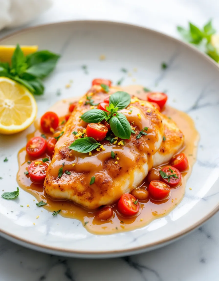 Easy Pan-Seared Cod with White Wine Tomato Basil Sauce