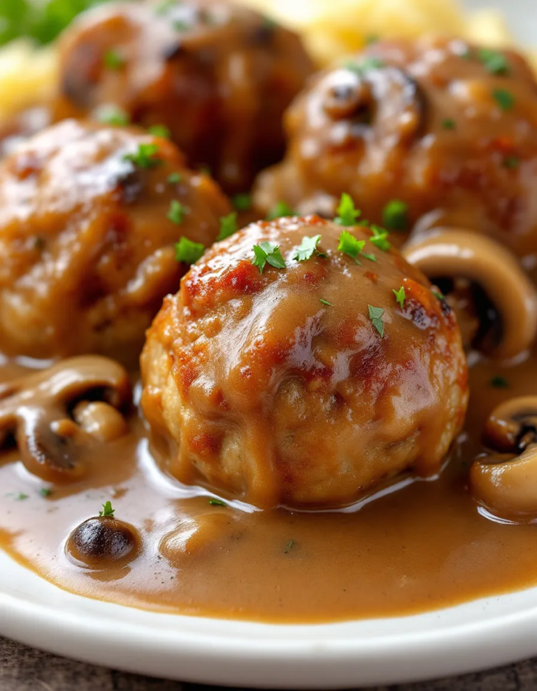 Easy Salisbury Steak Meatballs with Mushroom Gravy