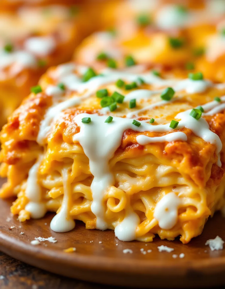 Ultimate Cheesy Buffalo Chicken Lasagna with Ranch Drizzle