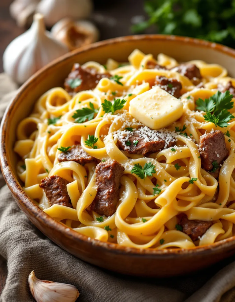 Best Creamy Ranch Steak & Mozzarella Garlic Butter Pasta