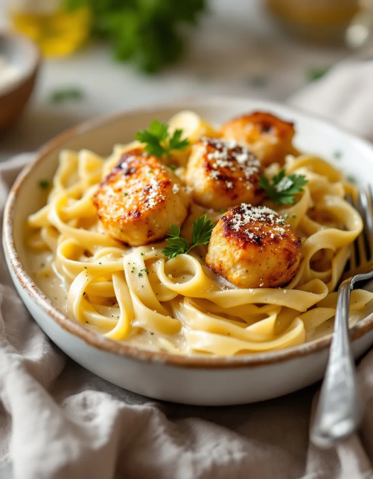 Easy Garlic Butter Chicken Bites with Creamy Pasta