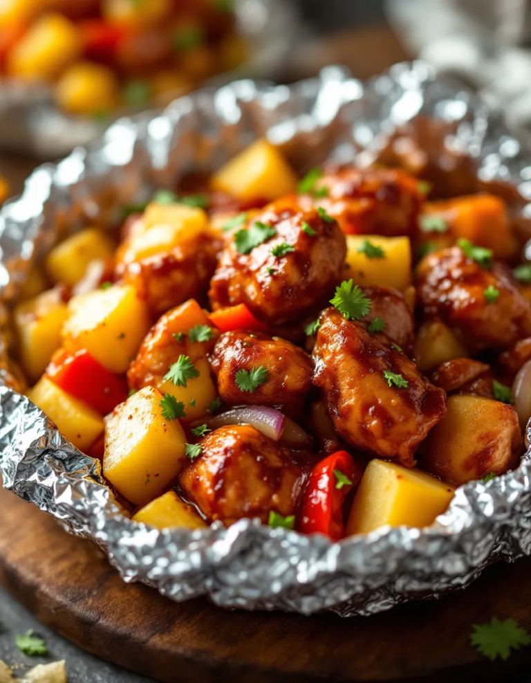Easy Hawaiian BBQ Chicken and Pineapple Foil Packets
