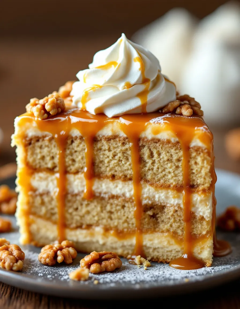Best Luscious Walnut Banana Caramel Cake Recipe