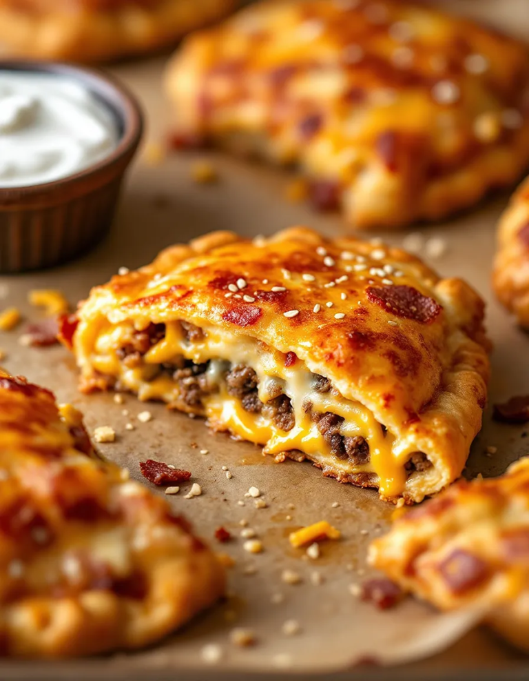 Easy Ooey-Gooey Bacon Cheeseburger Pizza Pockets