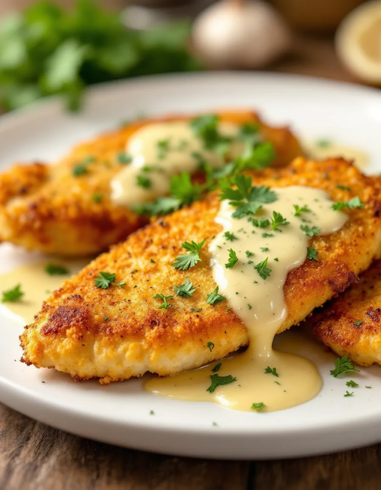 Best Parmesan Crusted Chicken with Creamy Garlic Sauce