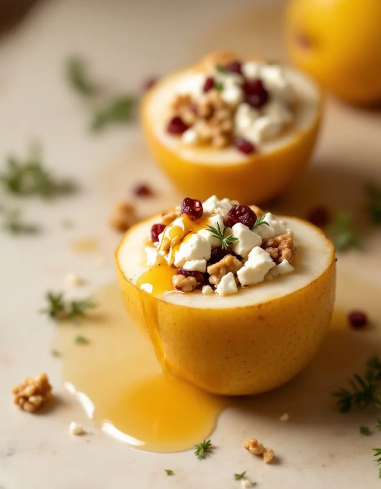 Easy Baked Pears with Feta, Honey and Cranberries
