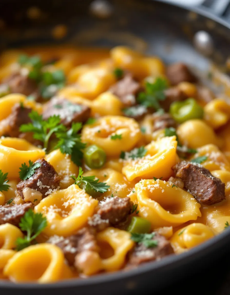 Ultimate Cheesesteak Tortellini in Rich Provolone Sauce