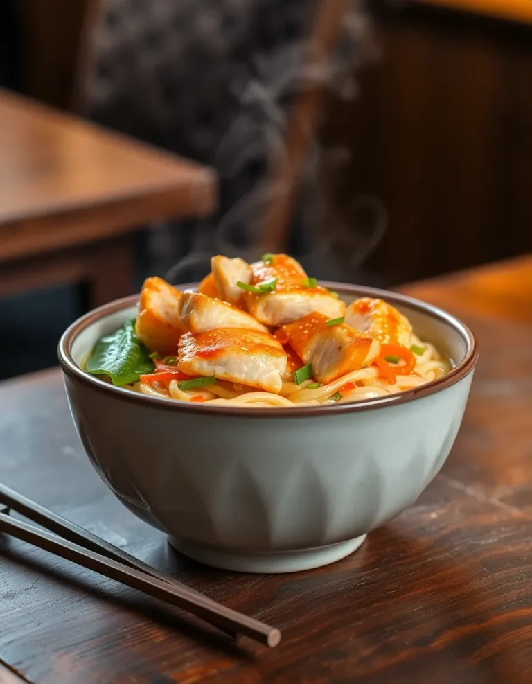 Fiery Chicken Ramen with Creamy Garlic Sauce