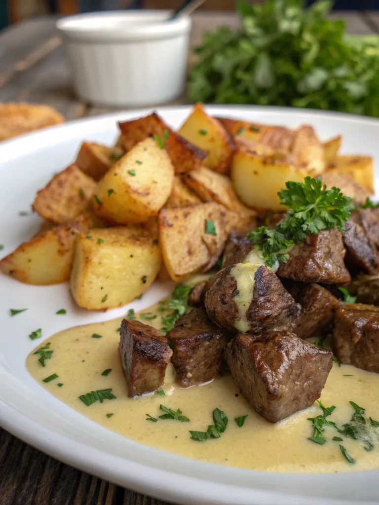 Garlic Butter Steak Bites and Potatoes
