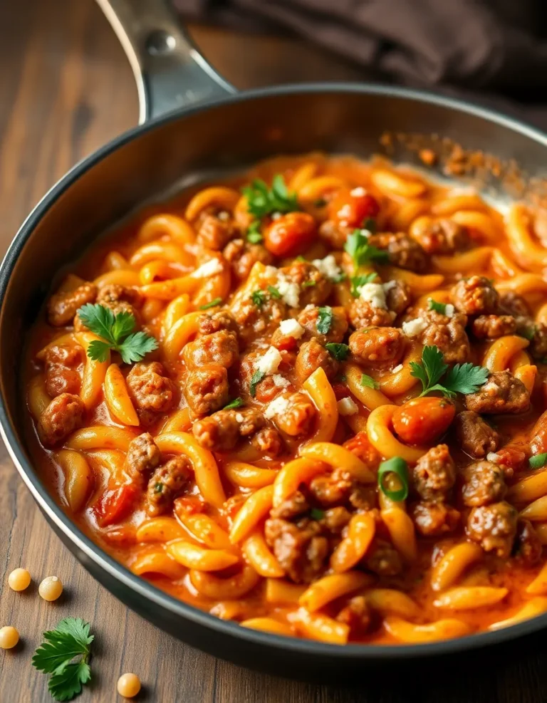 Ground Beef Orzo with Tomato Cream Sauce