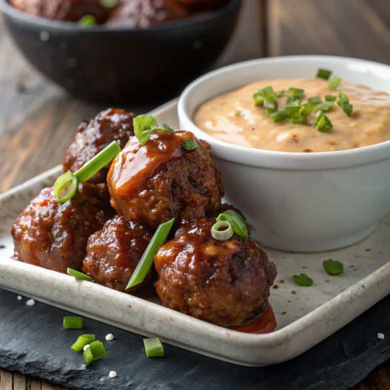 Korean BBQ Meatballs with Spicy Mayo Dip