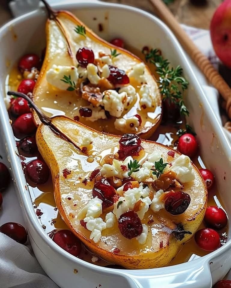 Easy Baked Pears with Feta, Honey, and Cranberries Recipe