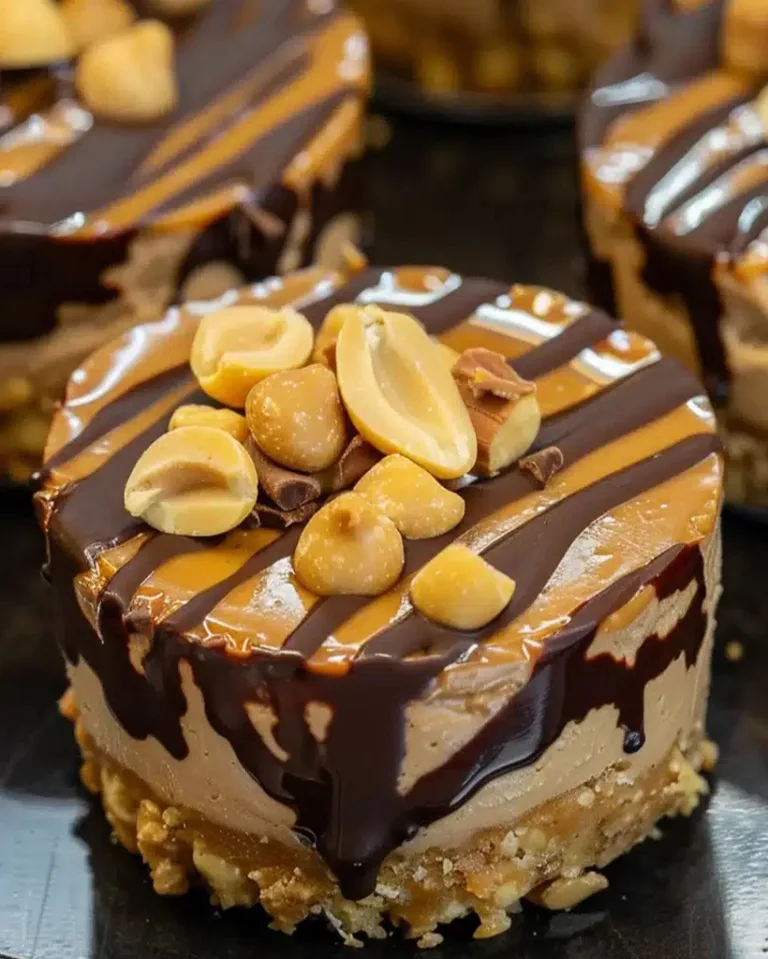 Easy Mini Peanut Butter Cheesecakes with Caramel Drizzle