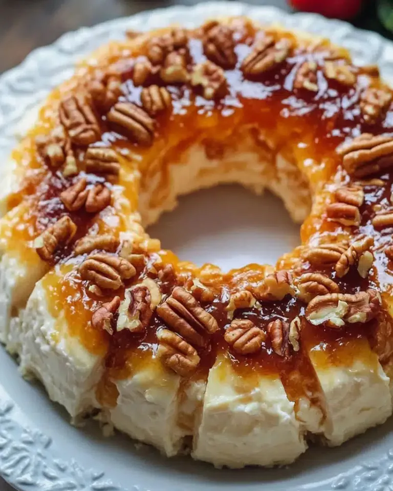Easy No Bake Peach Pecan Cheesecake Ring Ready in 30 Minutes