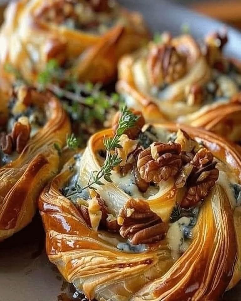 Easy Blue Cheese Walnut and Thyme Puff Pastry Twirl