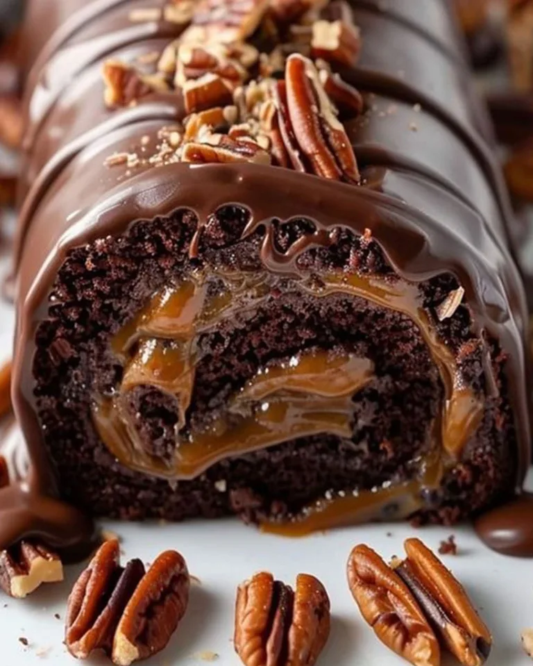Easy Gooey Chocolate Caramel Turtle Cake Roll Ready in 30 Minutes