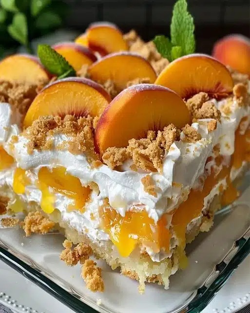 Easy Heavenly Peach Cobbler Poke Cake Ready in 30 Minutes