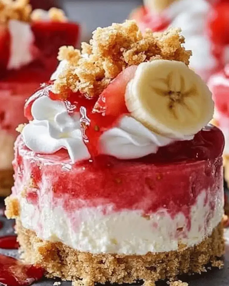 Easy No-Bake Mini Strawberry Banana Pudding Crunch Cheesecakes