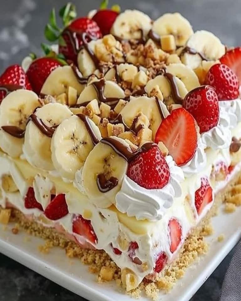 Easy Banana Split Cake Recipe – No Bake Delight