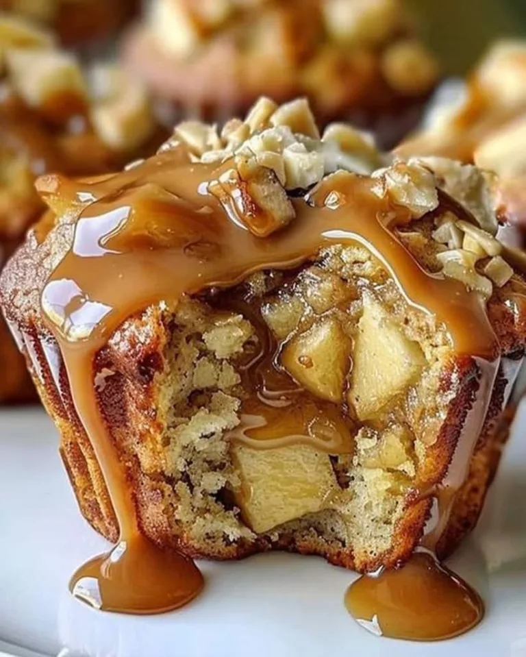 Best Caramel Apple Muffins with Walnuts & Caramel Drizzle