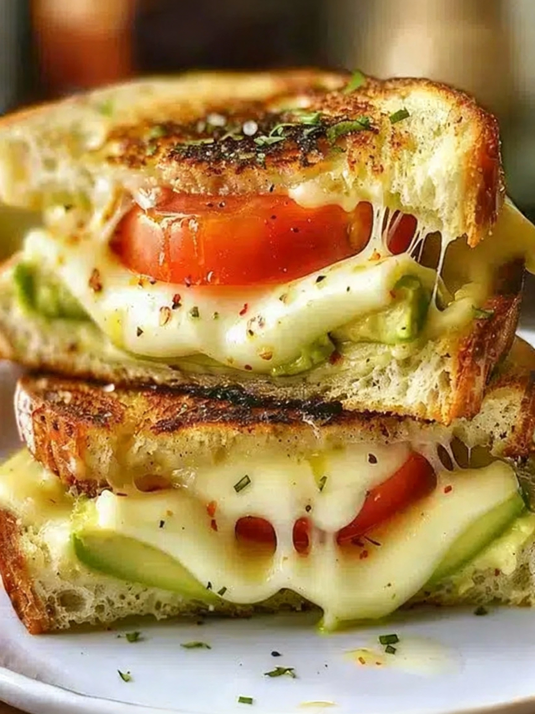 Avocado, Mozzarella, and Tomato Grilled Cheese Recipe finished