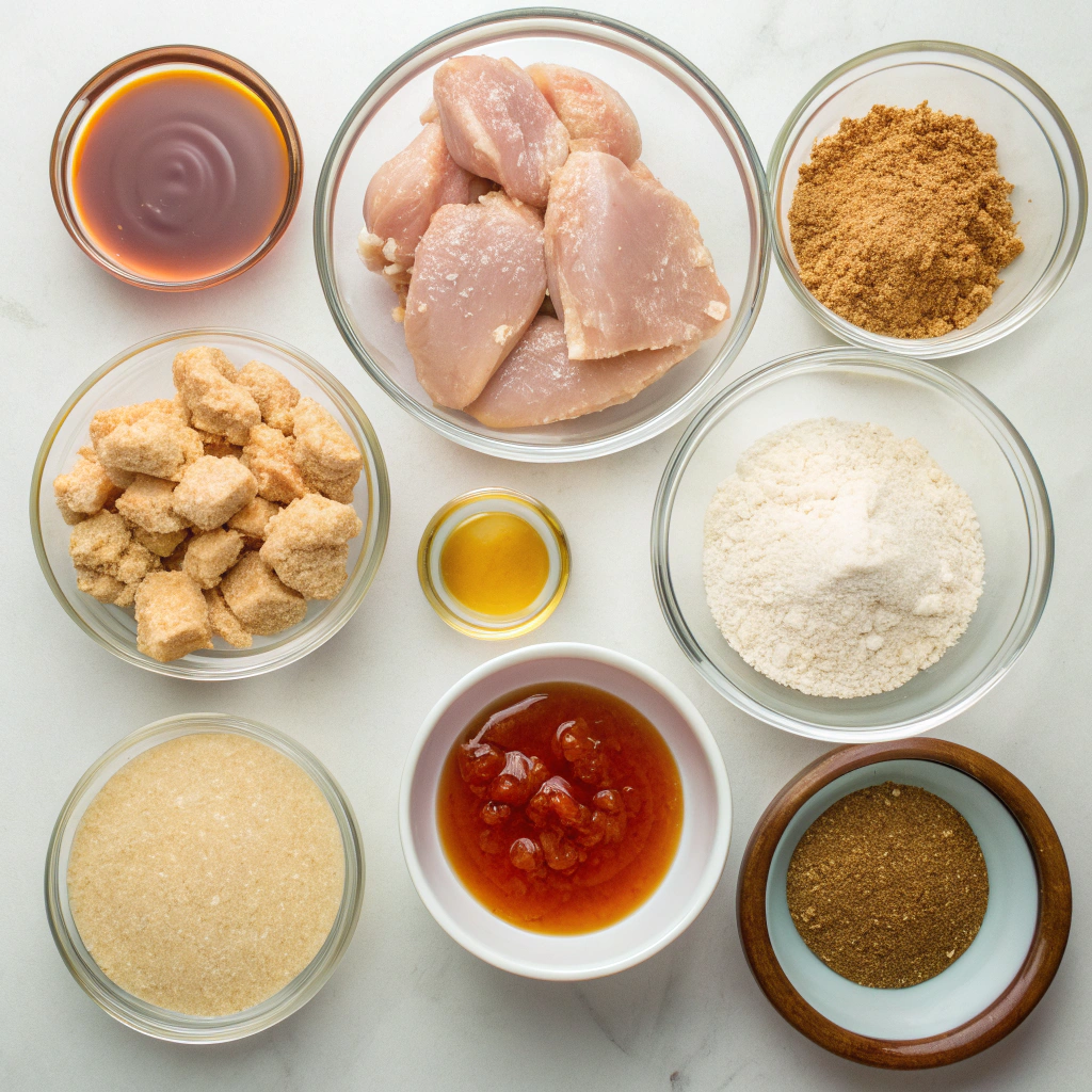 Recipe ingredients for Baked Crunchy Hot Honey Chicken.