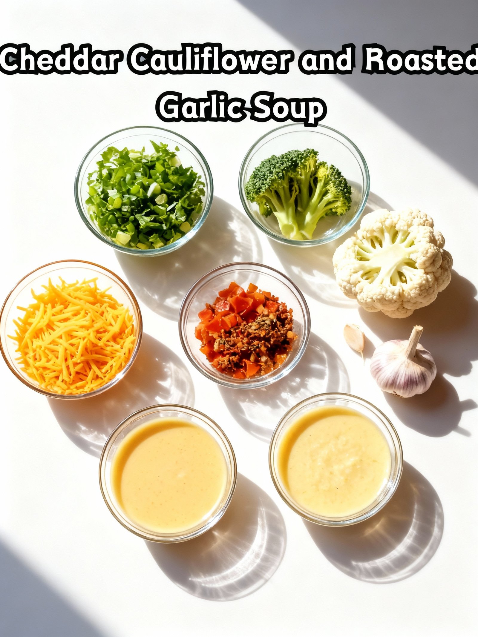 Cheddar Cauliflower and Roasted Garlic Soup ingredients