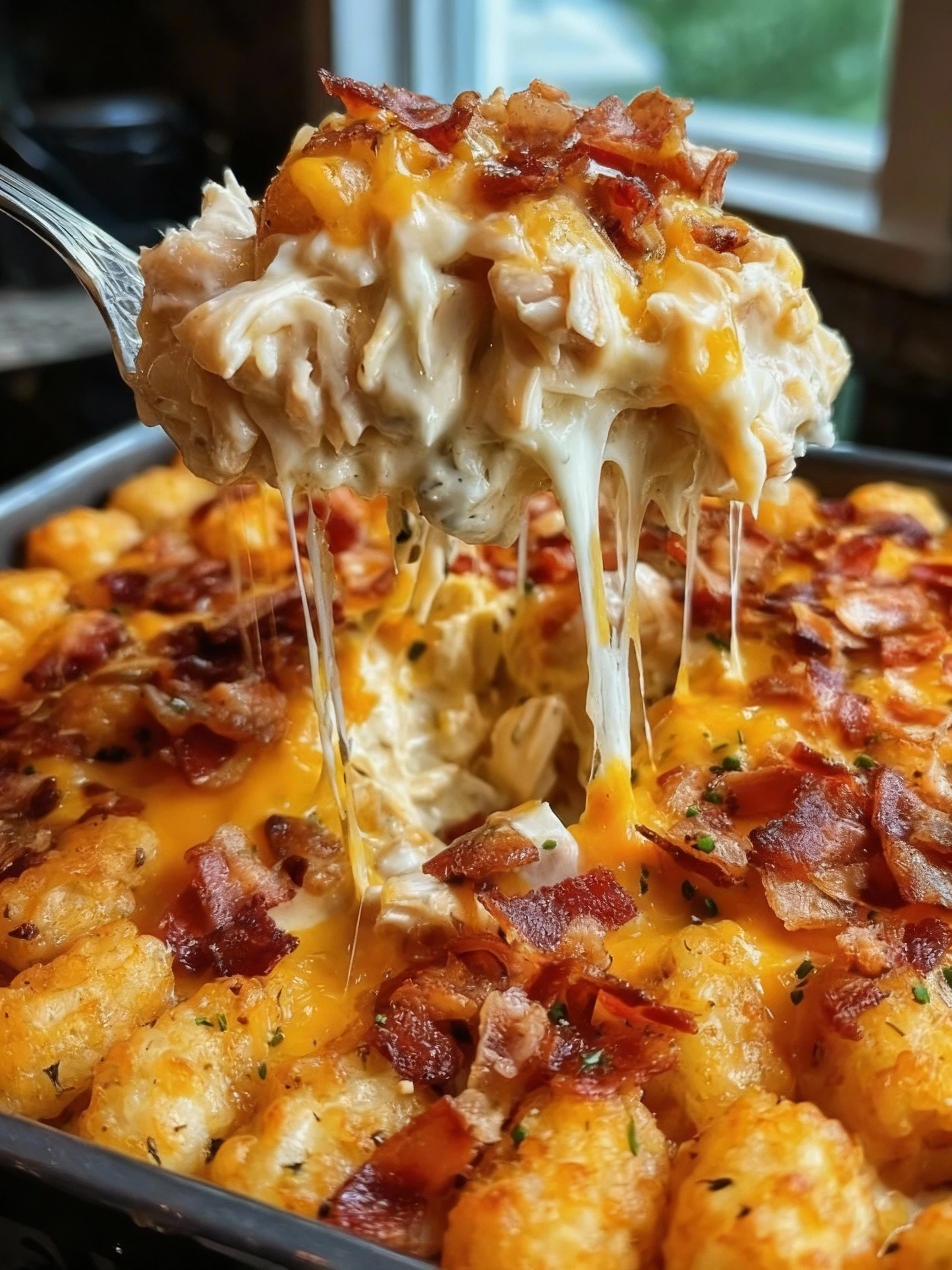 Chicken Bacon Ranch Tater Tot Casserole finished