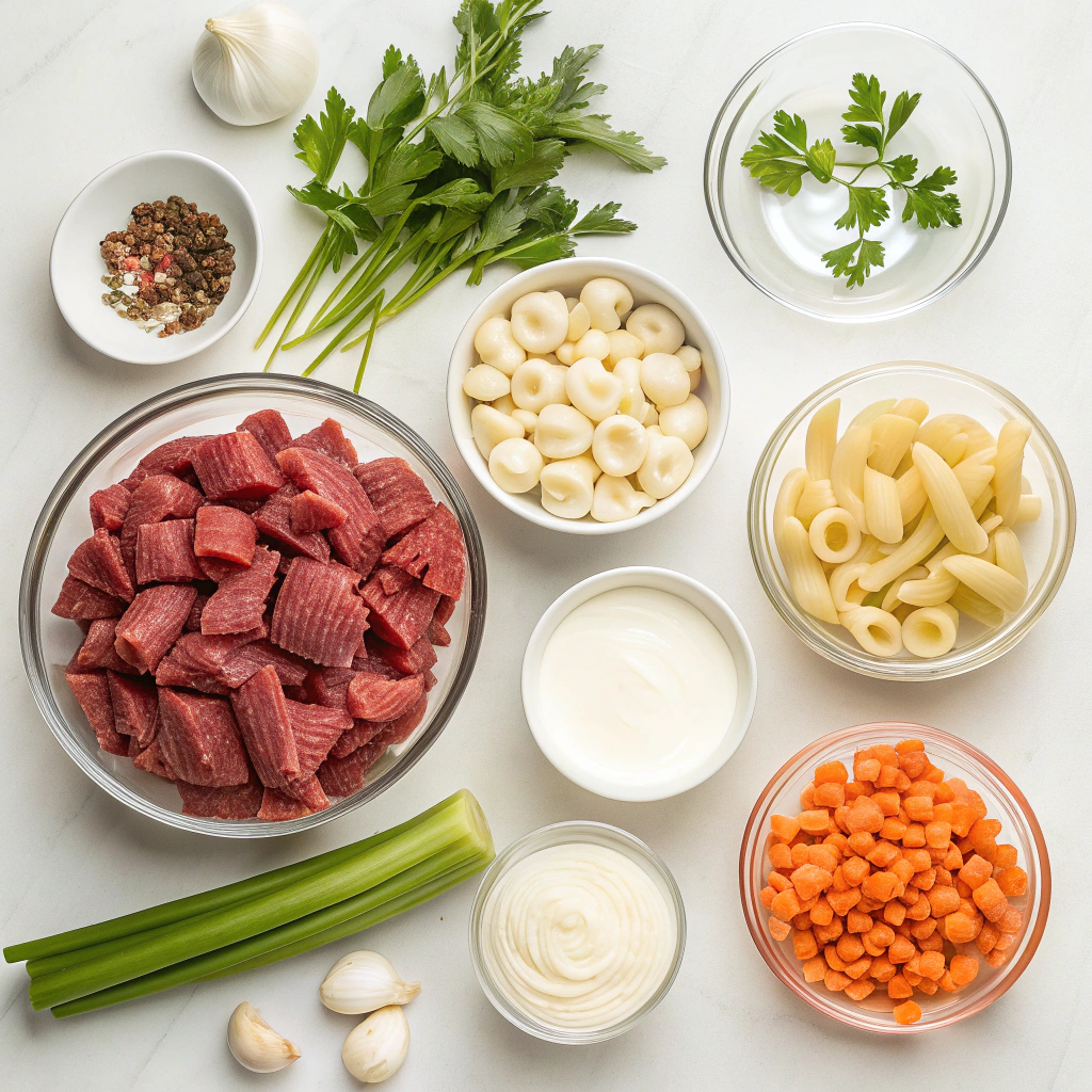 You Should Make Creamy Beef and Shells for Dinner Tonight ingredients