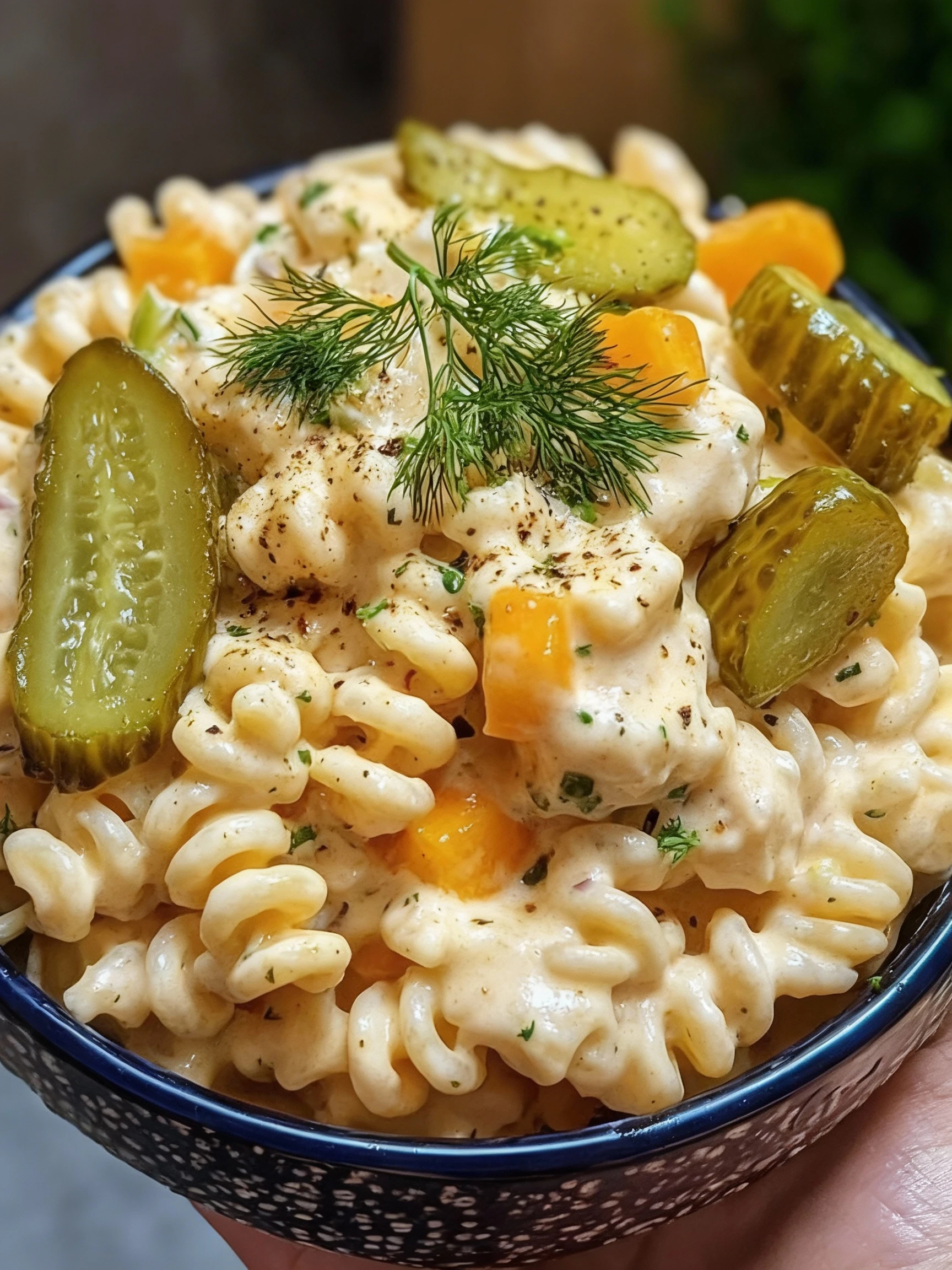 Creamy Dill Pickle Pasta Salad finished
