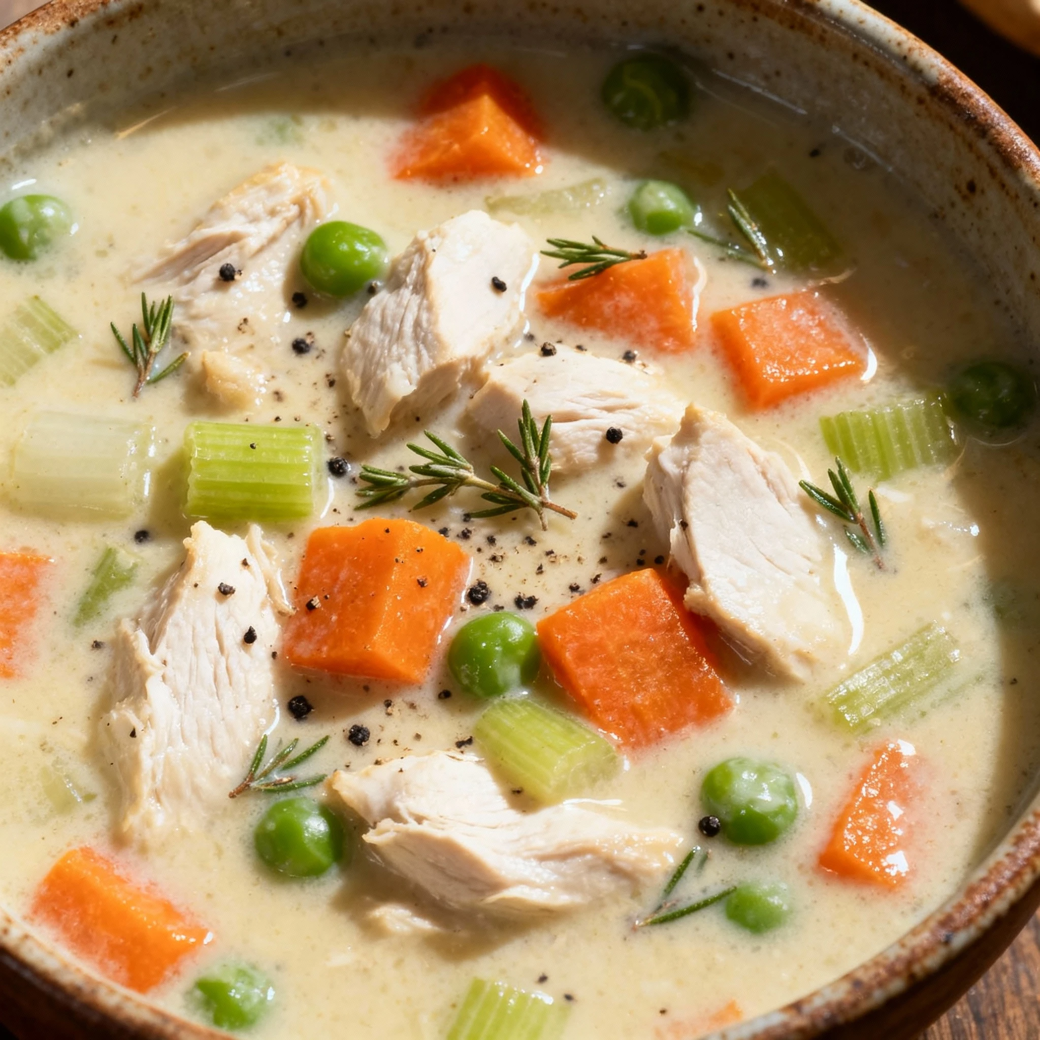 Easy Creamy Chicken Pot Pie Soup finished