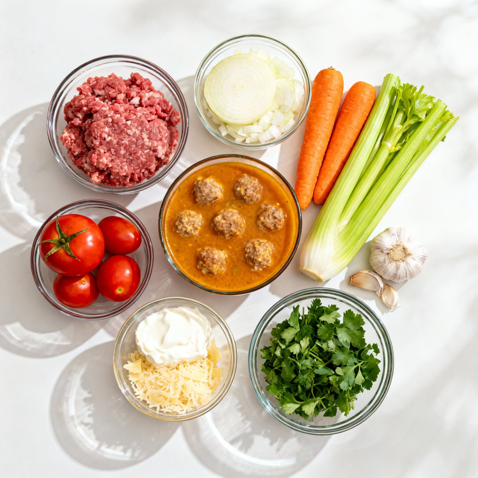 Easy Creamy Meatball Soup with Vegetables Recipe for Comforting Flavor ingredients