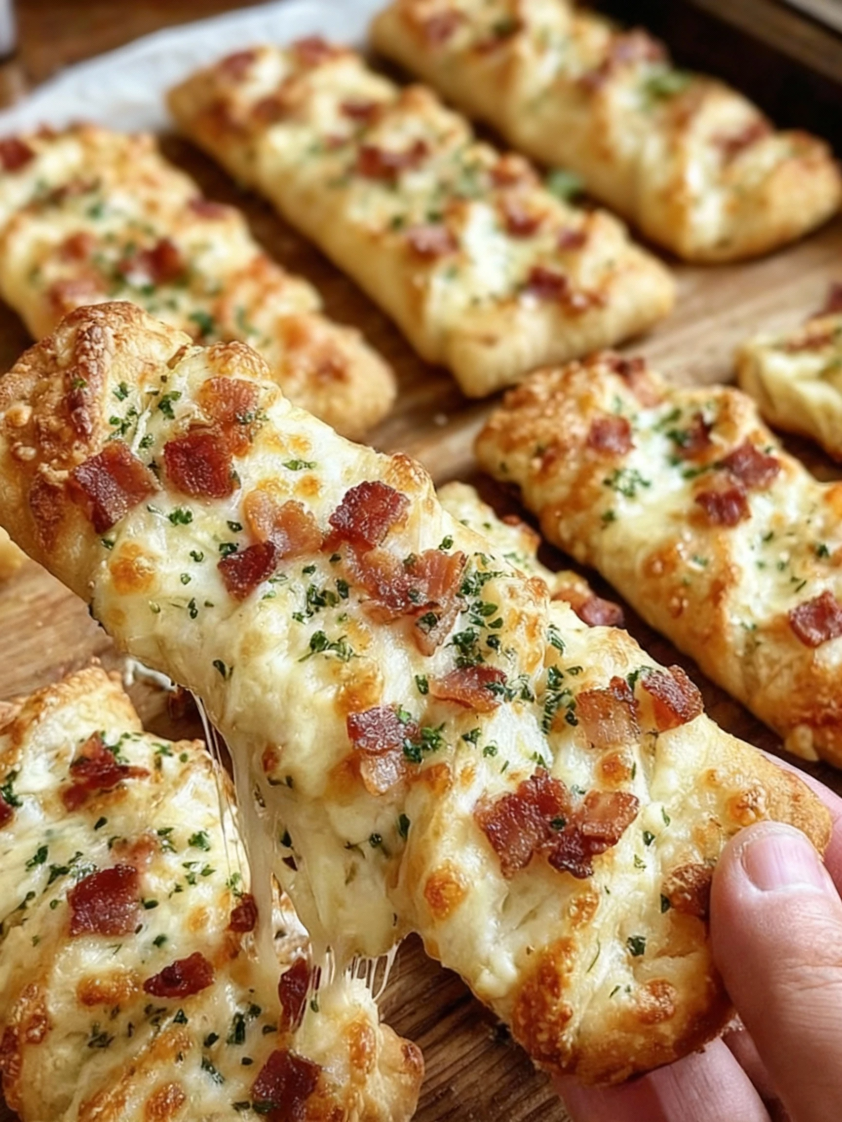 Garlic Butter Bacon Alfredo Pizza Twists finished
