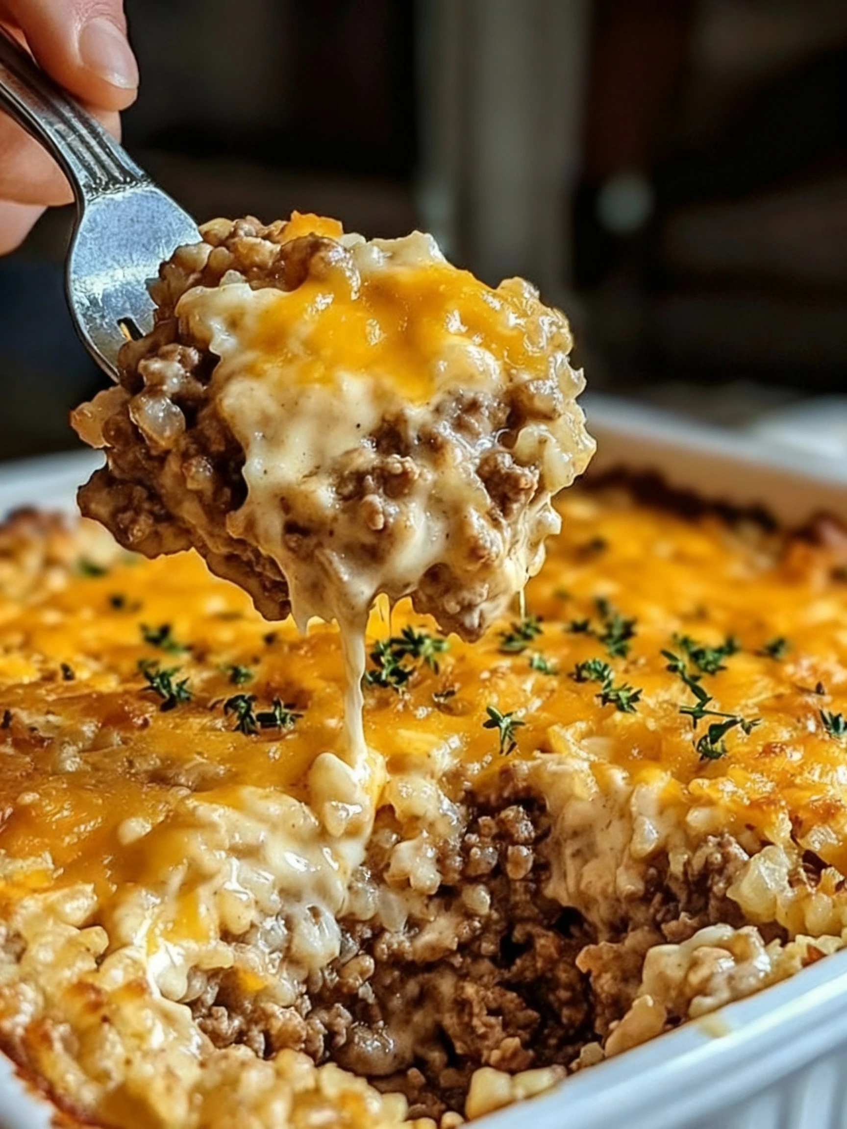 Hearty Beef and Rice Casserole with Creamy finished