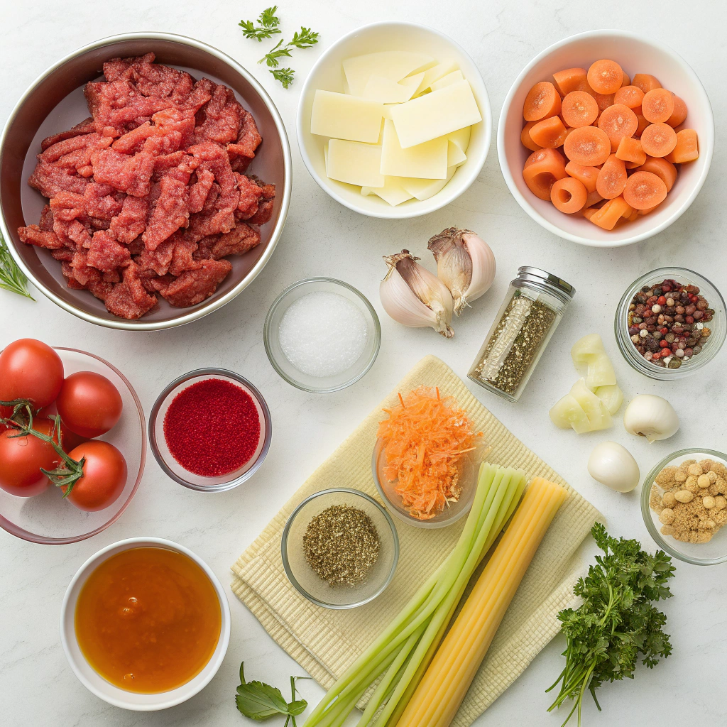 Recipe ingredients for Lasagna Soup