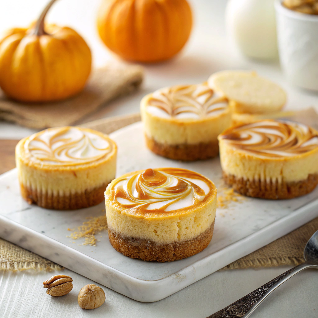 Mini Pumpkin Swirled Cheesecakes finished dish