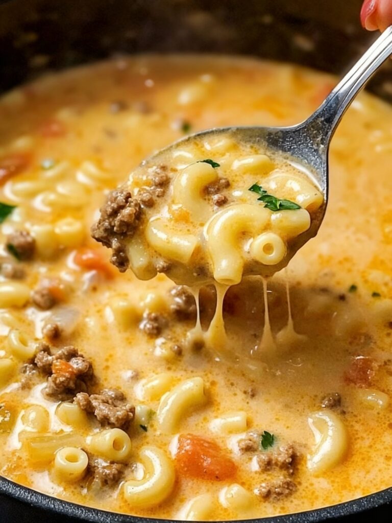 One-Pot Macaroni Cheeseburger Soup Recipe