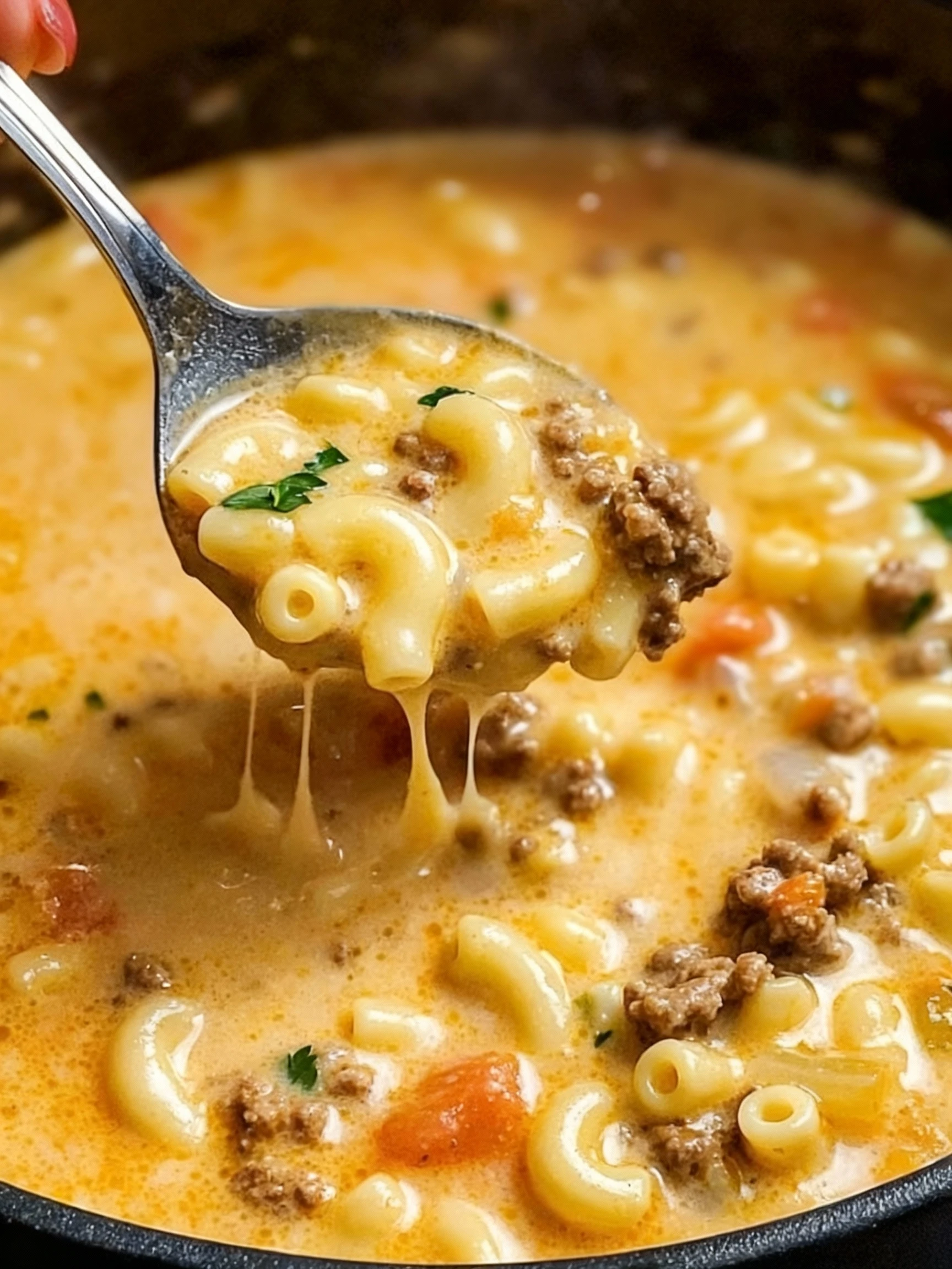 One-Pot Macaroni Cheeseburger Soup finished