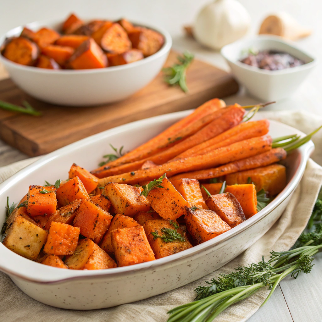  Roasted Sweet Potatoes & Carrots | Walder Wellness, RD - Vegetable Recipes finished dish