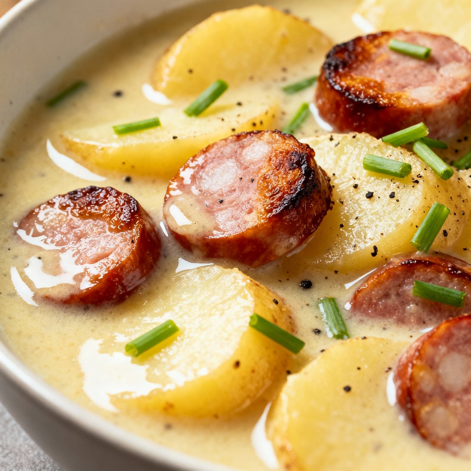 Slow Cooker German Potato Soup with Sausages 😉 finished