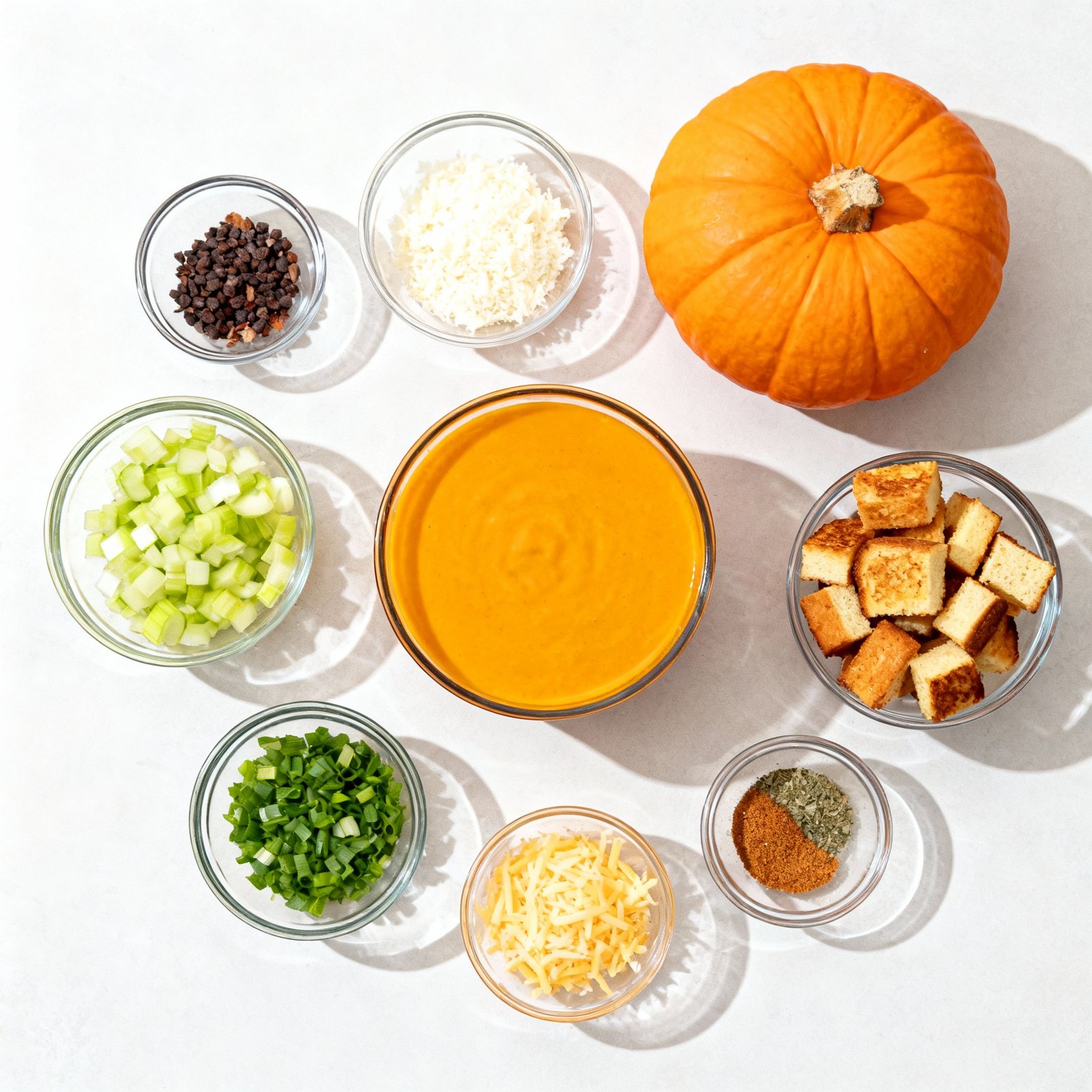 Ultimate Pumpkin Bisque with Grilled Cheese Croutons | Easy Fall Comfort Food ingredients
