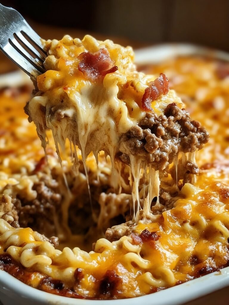 Bacon Cheeseburger Ramen Noodle Bake Recipe