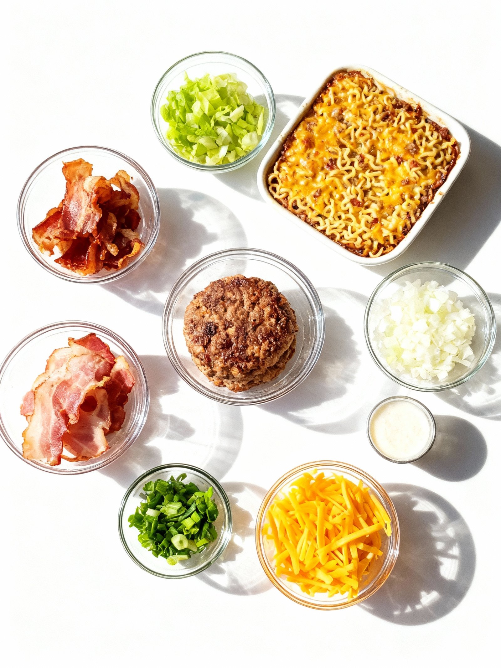 Bacon Cheeseburger Ramen Noodle Bake ingredients