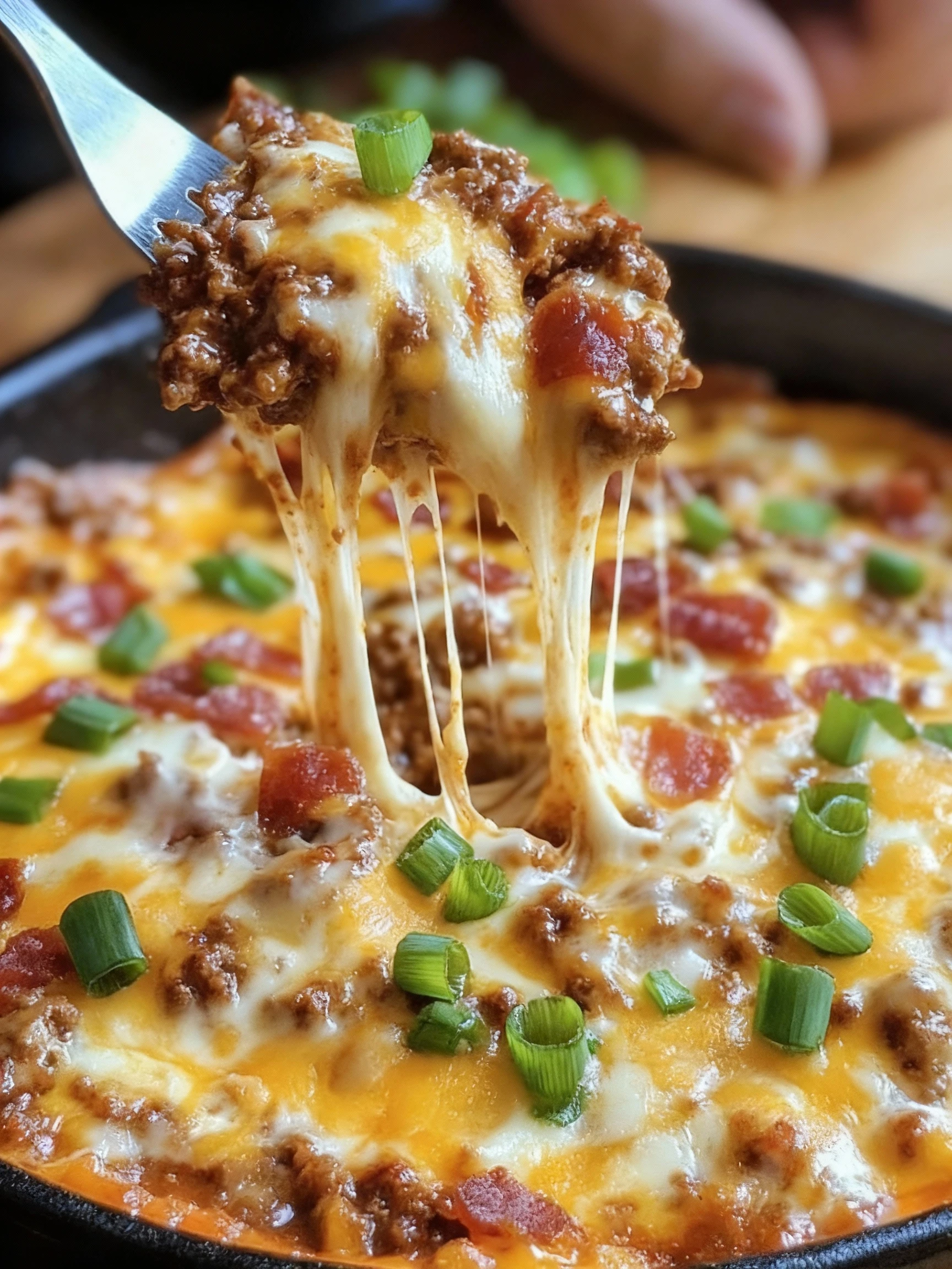 Bourbon BBQ Bacon Cheeseburger Dip finished